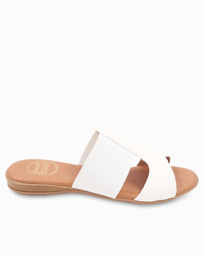 André Assous Noor White Stretch-Raffia Featherweights™ Sandals