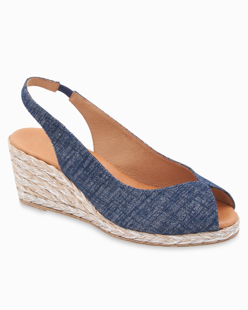 André Assous Audrey Denim Raffia Slingback Wedges