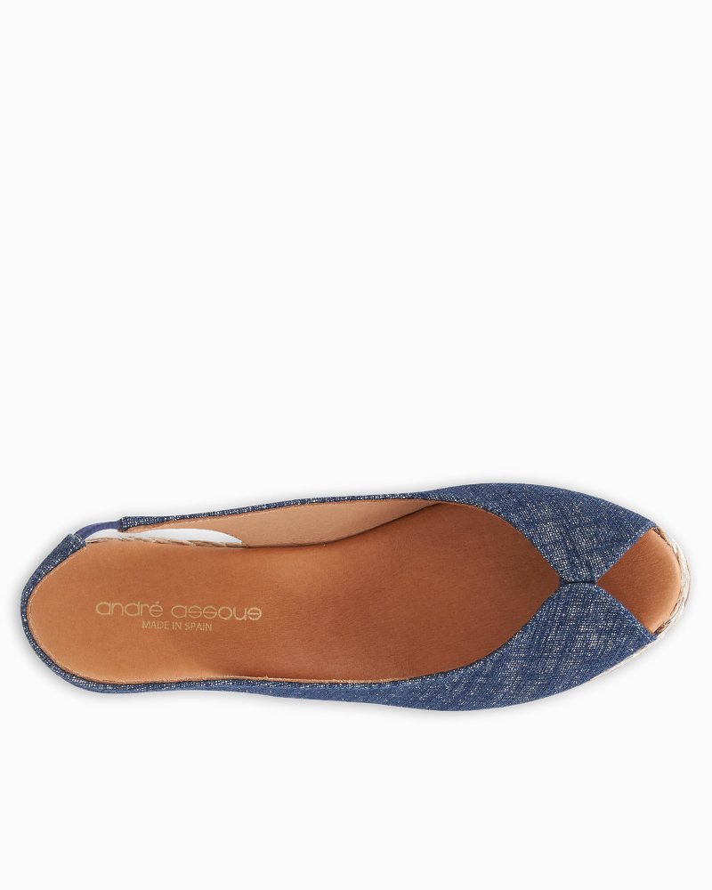 Thumbnail for André Assous Audrey Denim Raffia Slingback Wedges