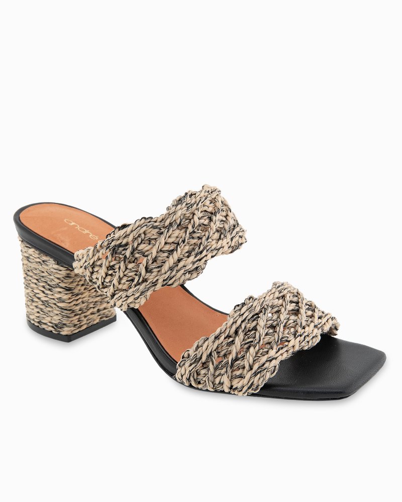 André Assous Drew Crochet Raffia Heeled Sandals