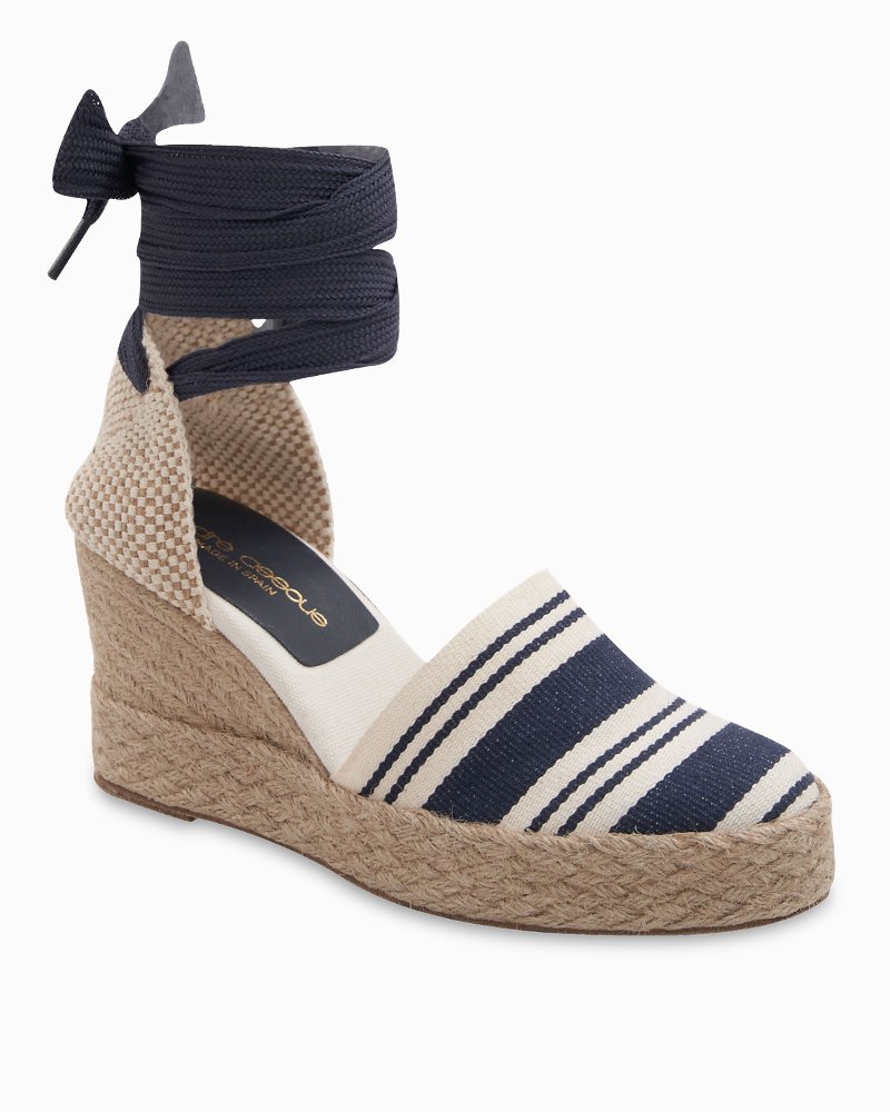 André Assous Payton Canvas Stripe Lace-Up Wedges