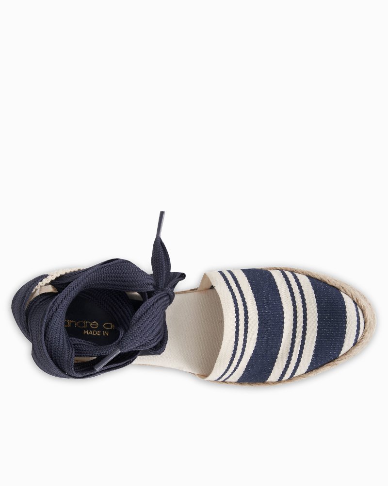 Thumbnail for André Assous Payton Canvas Stripe Lace-Up Wedges