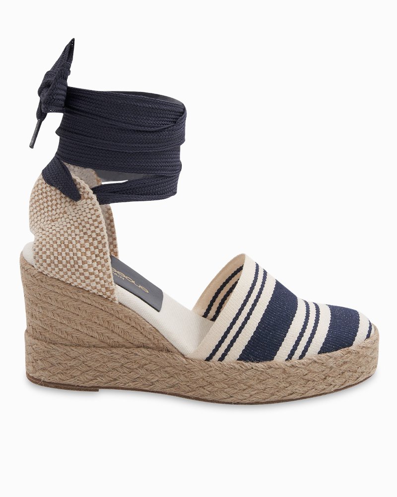 André Assous Payton Canvas Stripe Lace-Up Wedges