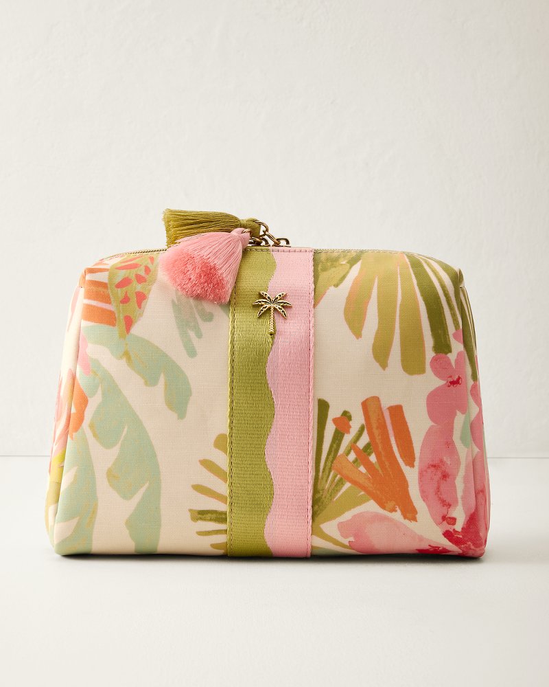 Green Tropical Large Cosmetic Pouch
