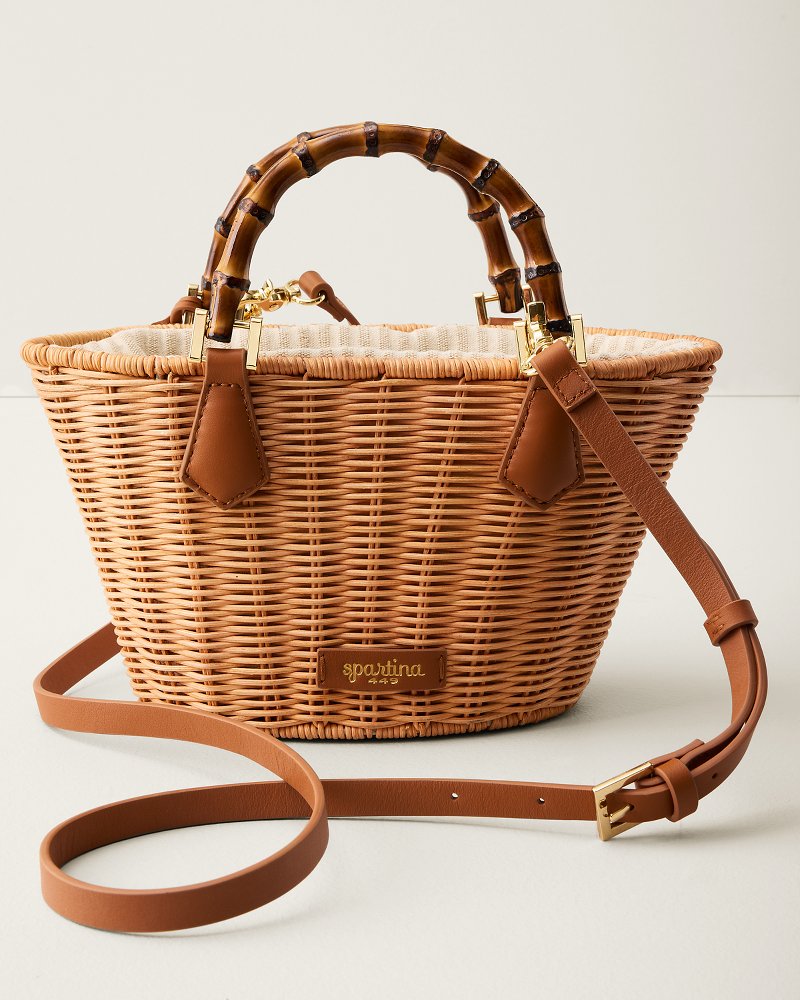 ブルレア Leather trimmed rattan bucketbag Spartina Maeve Natural Wicker Bucket Bag
