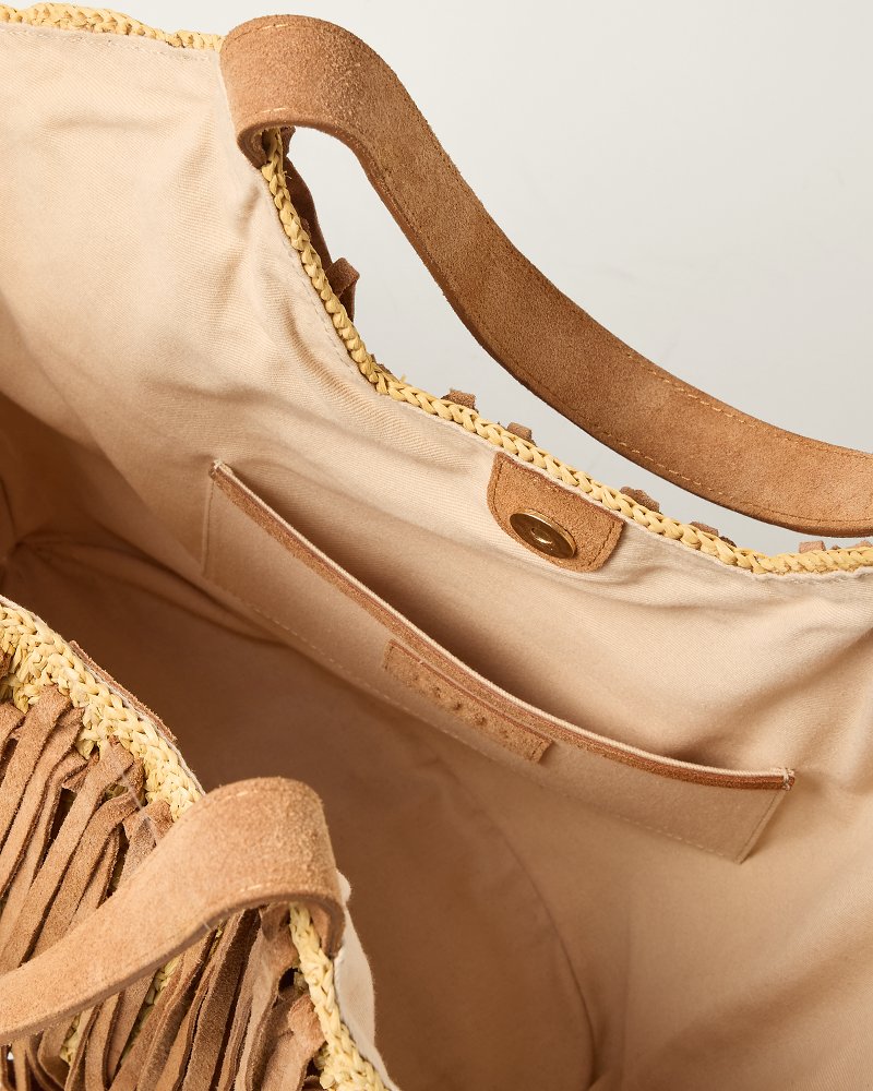 Rhiannon Suede Fringe Raffia Tote