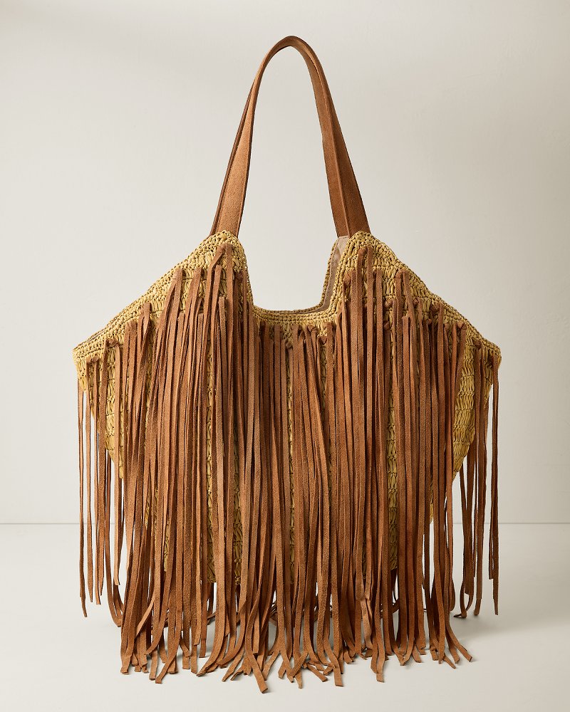Rhiannon Suede Fringe Raffia Tote