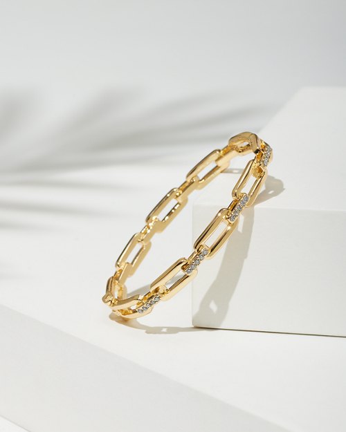 Crystal Collection Gold Link Chain Bangle Bracelet