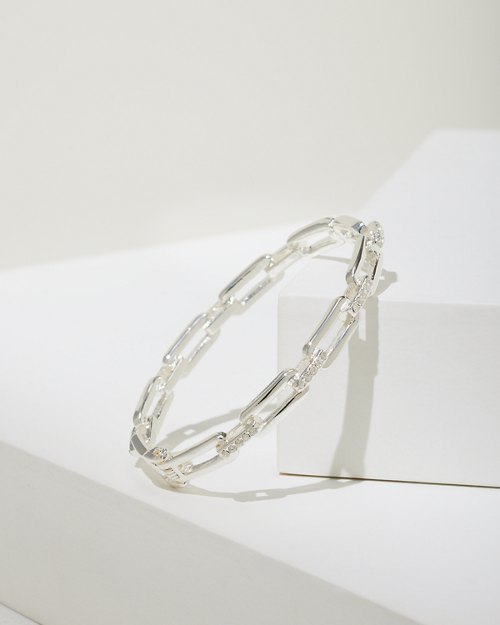 Crystal Collection Silver Link Chain Bangle Bracelet