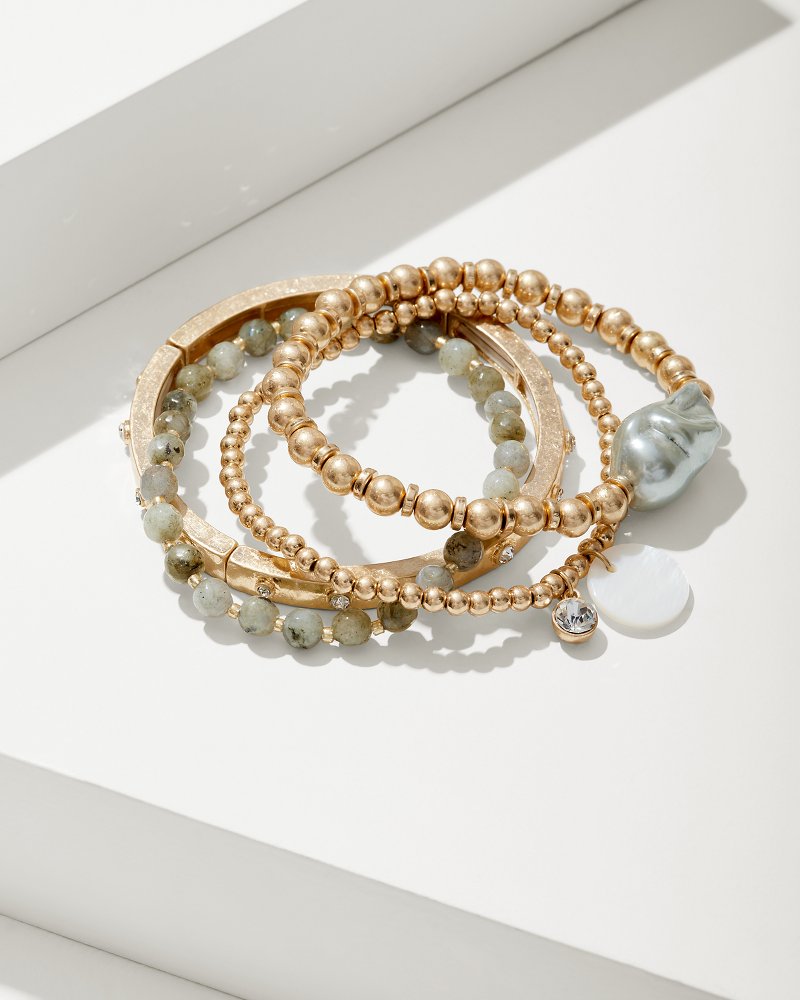 Hibiscus Collection Labradorite & Pearl Bracelet Set