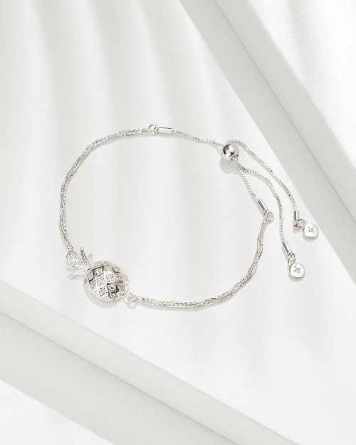 Crystal Collection Silver Pineapple Pull-Tie Bracelet