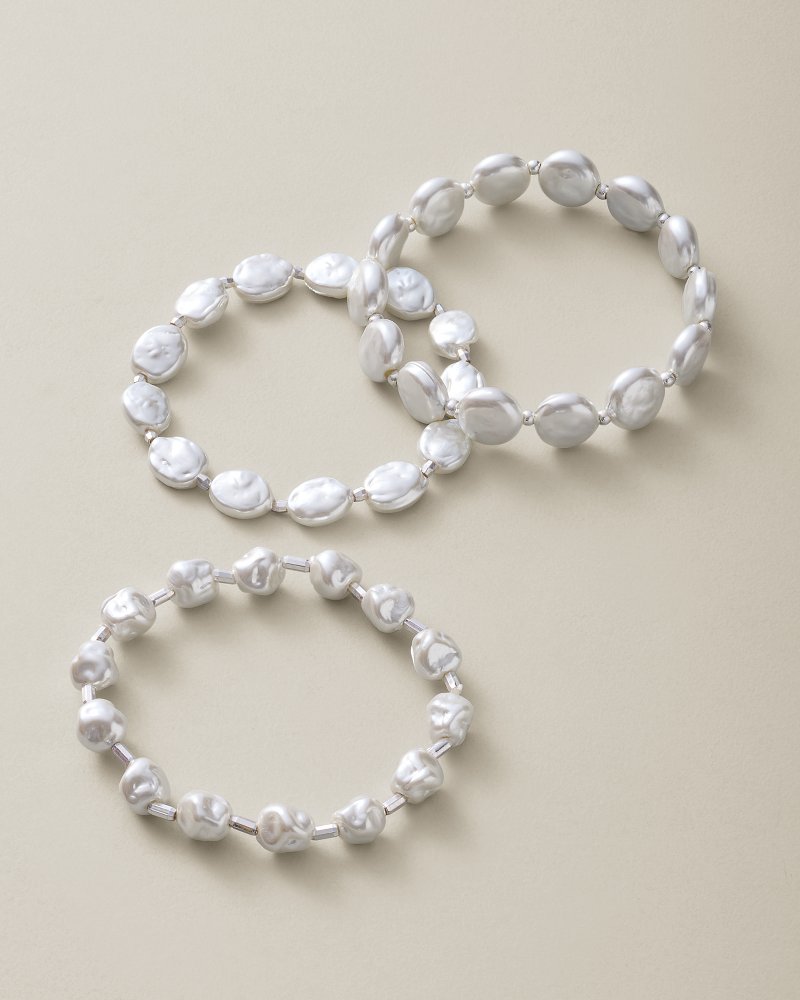 Silver Coast Pearl Stretch Bracelet Set