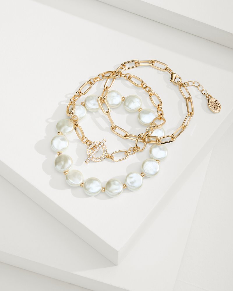 Sanibel Island Link & Pearl Bracelet Set