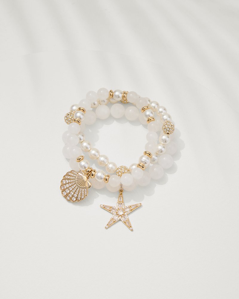 Moments in Paradise Quartz and Pearl Stretch Bracelet Set