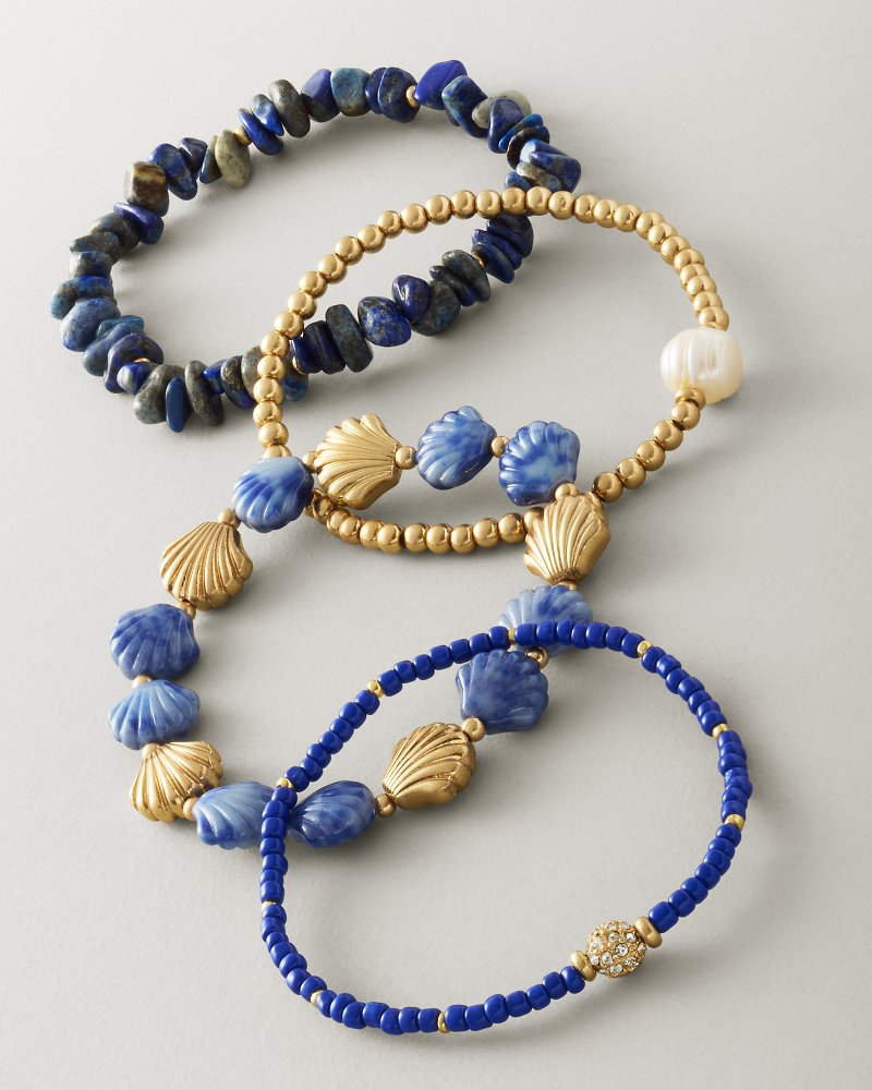 Sapphire Seas Mixed Materials Stretch Bracelet Set