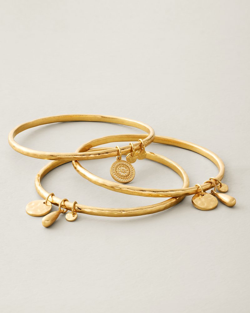 Pacifica Palm Hammered Disc Bracelet Set
