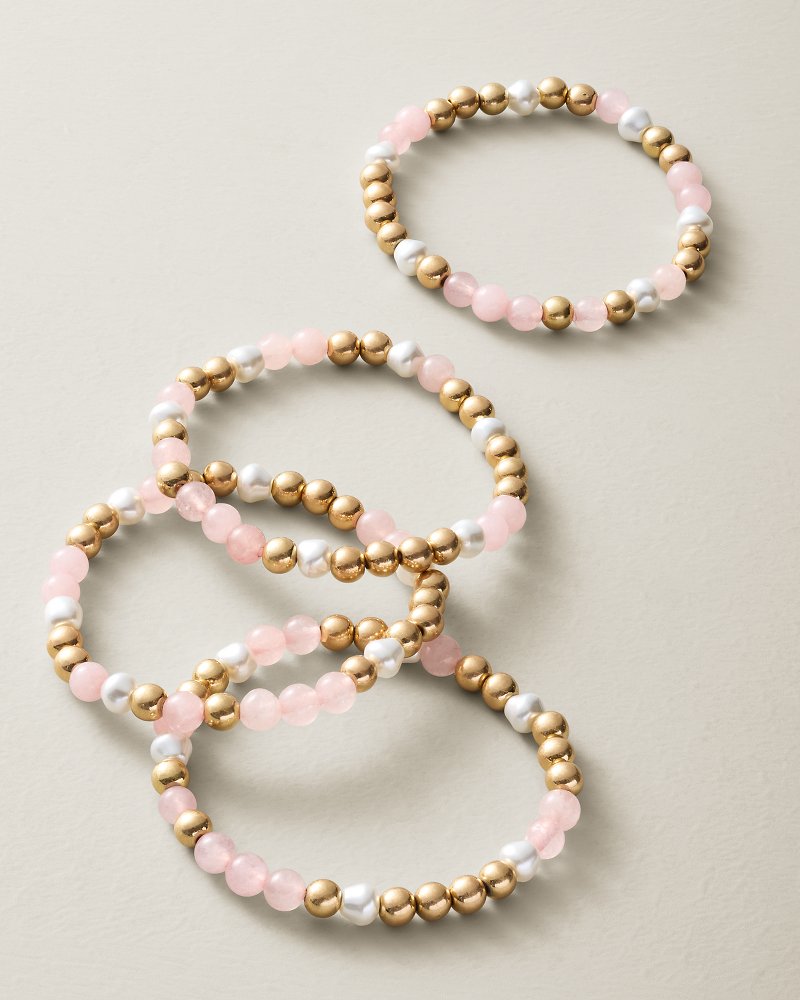 Hibiscus Bliss Beaded Stretch Bracelet Set