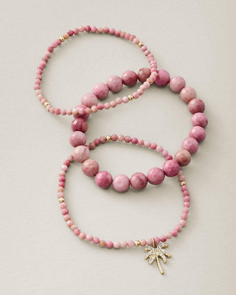 Flora Palms Semi-Precious Stone & Charm Stretch Bracelet Set