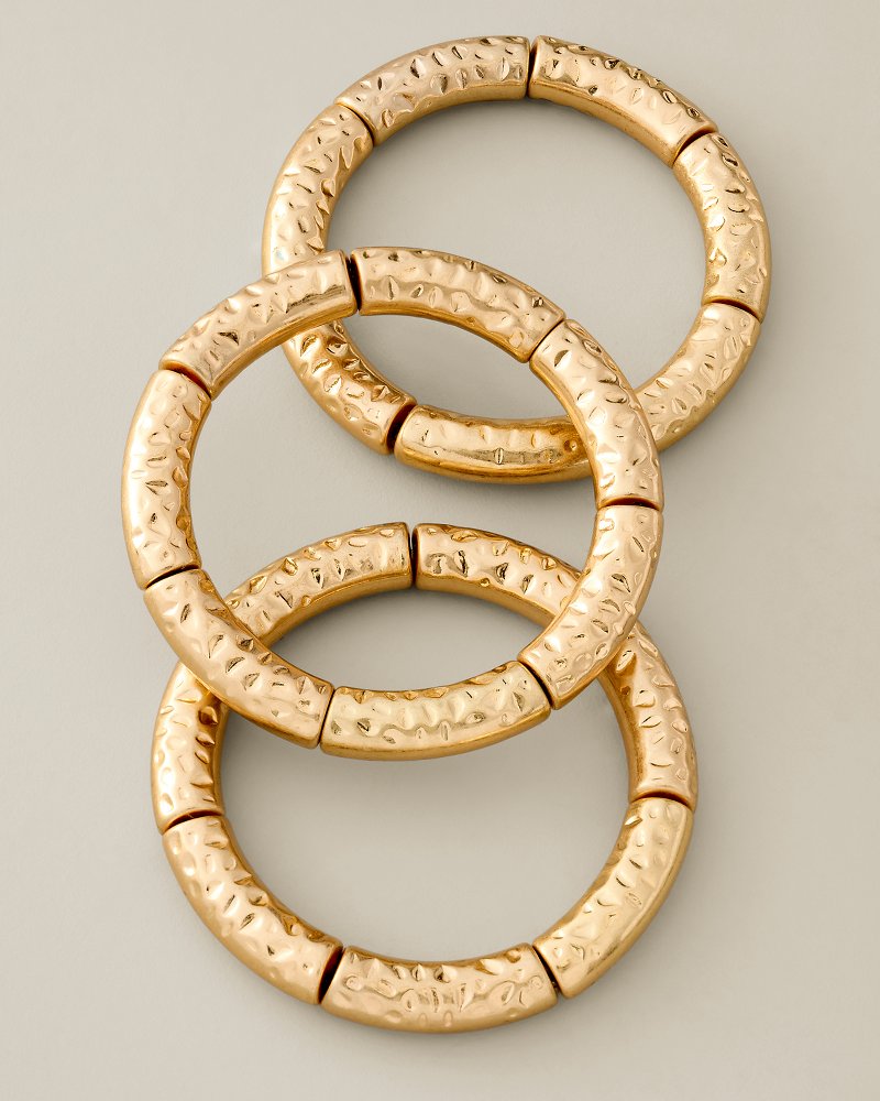 Palm Garden Textured Metal Stretch Bracelet Set