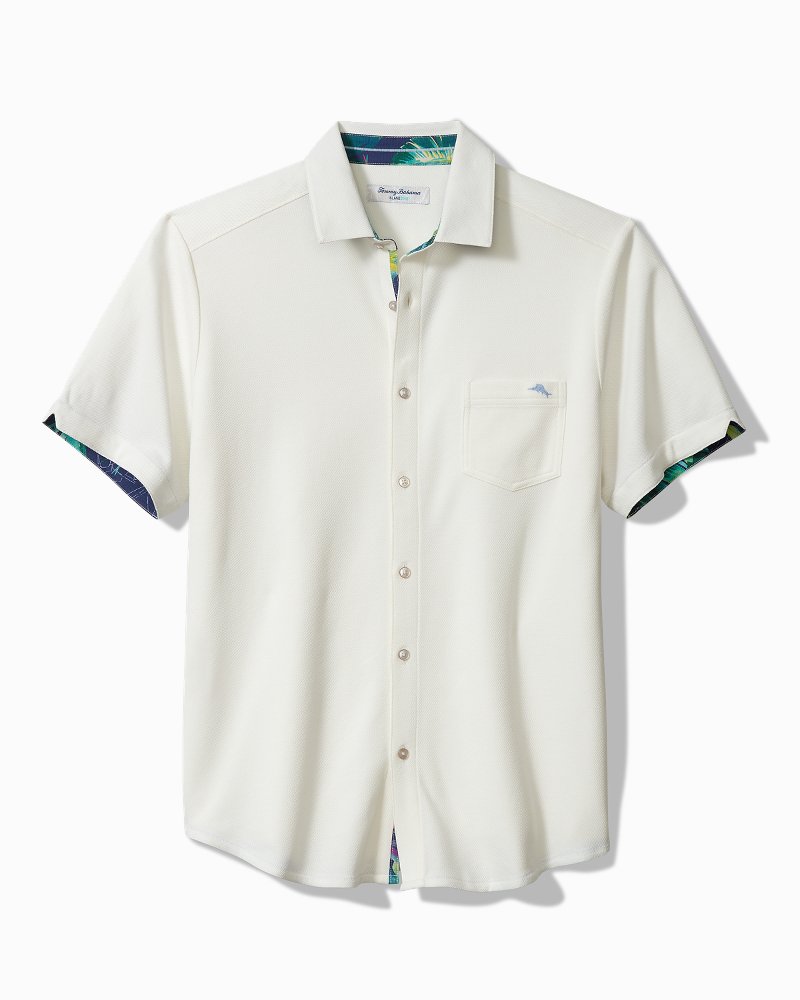 Tommy Bahama Big Tall IslandZone Lanikai Fronds Knit Short Sleeve Woven Camp Shirt, Mens, LT, Mosaic Blue