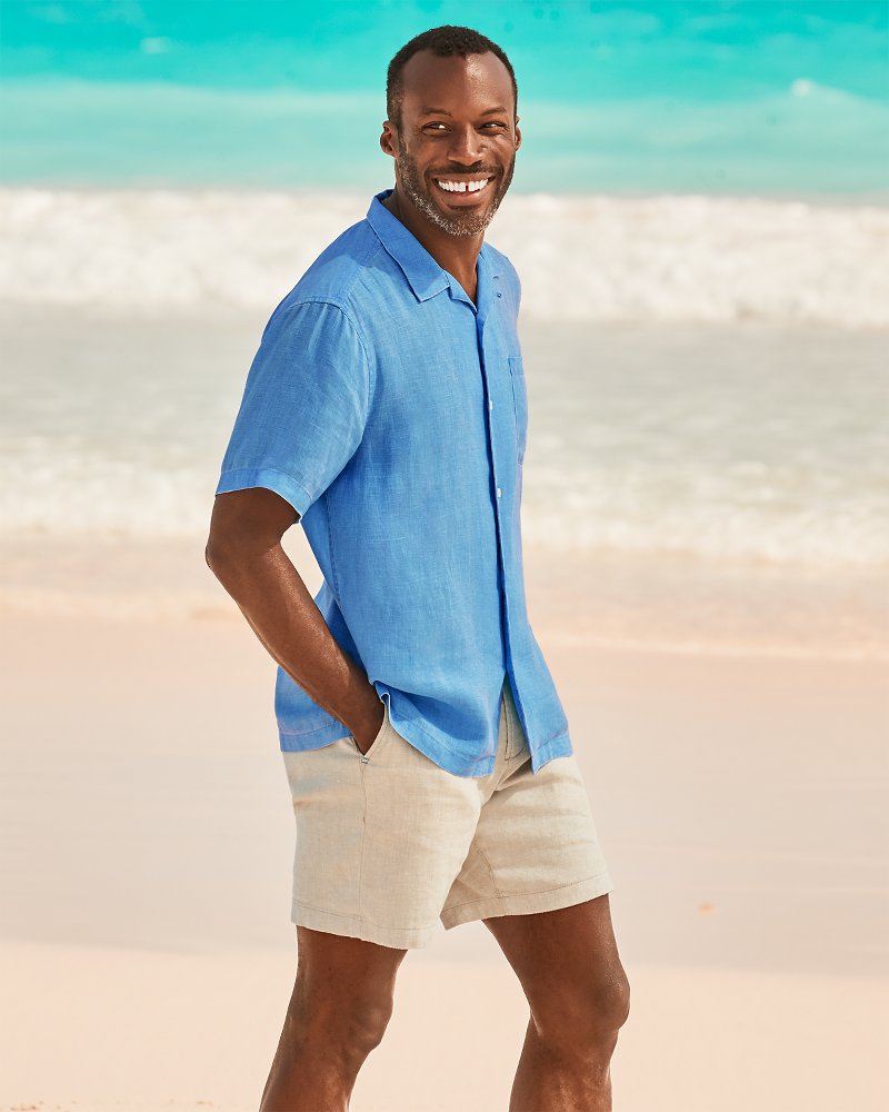 Thumbnail for Big & Tall Sea Glass Linen Camp Shirt