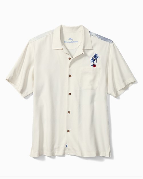 Big & Tall Red, White, and Paradise Silk Camp Shirt