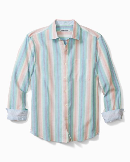 New w Tags $118 Tommy Bahama Pink Striped LS Shirt Men S M Button Down Linen NWT 