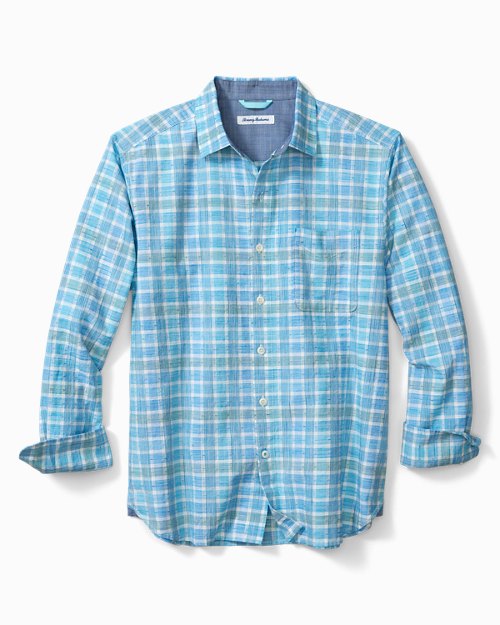 NWT $118 Tommy Bahama LS Shirt Blue Mens S L Check Gingham Plaid Pocket NEW 
