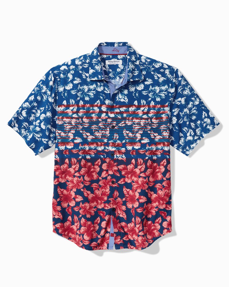 Big & Tall Veracruz Cay Flora and Stripes Camp Shirt