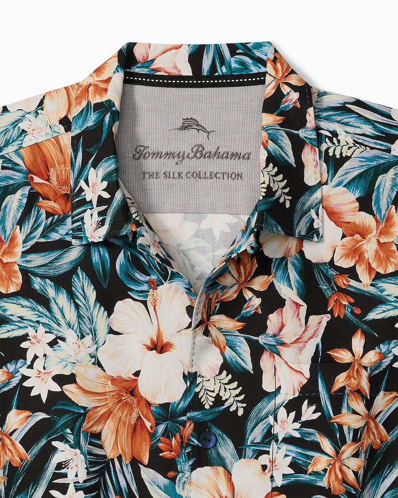big and tall silk dress shirts Tommy Bahama Men's Big & Tall Midnight Blooms Silk Camp Shirt - Evening Blue