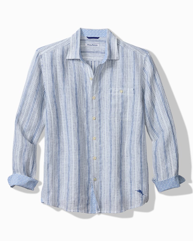 Big & Tall Blue Royale Stripe Linen Long-Sleeve Shirt