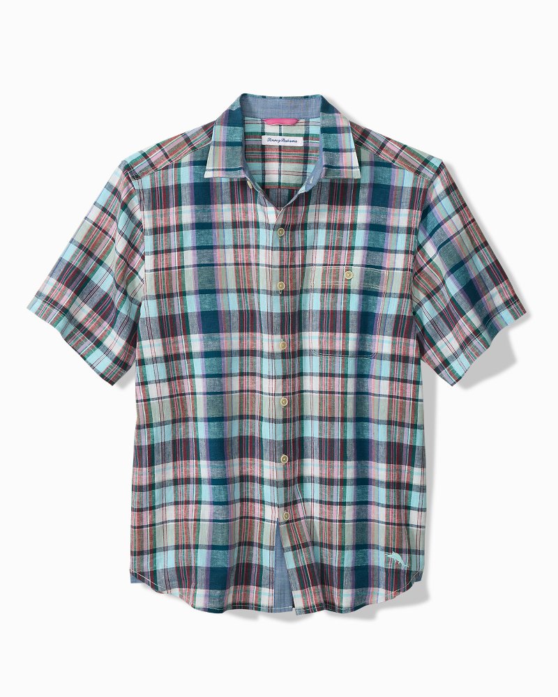 Big & Tall Barbados Breeze Tavira Check Stretch-Linen Shirt