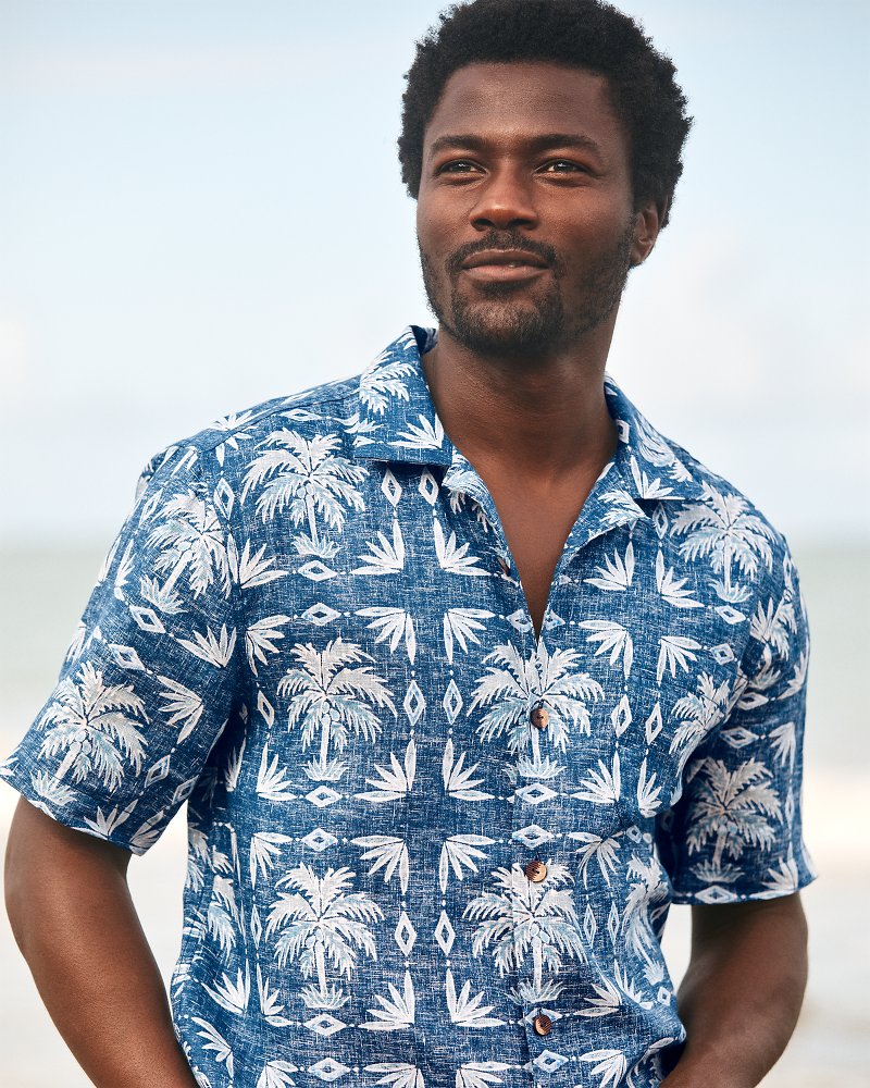 Big & Tall Palm Press Linen Camp Shirt