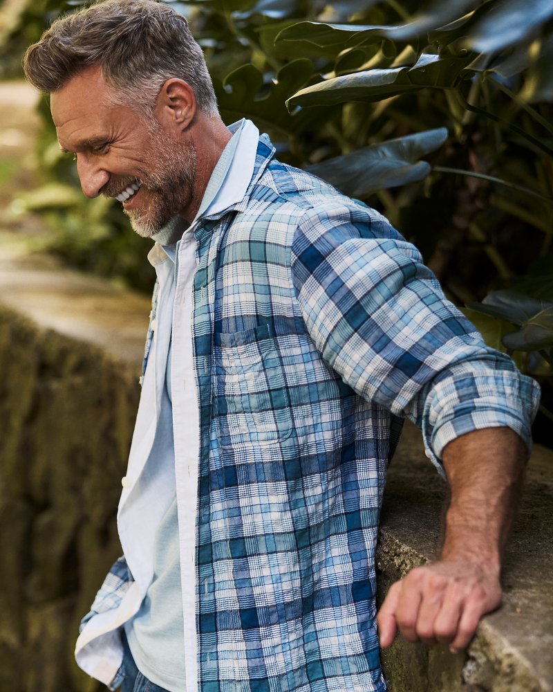 Big & Tall Crinkle Cay Check Cotton-Blend Shirt