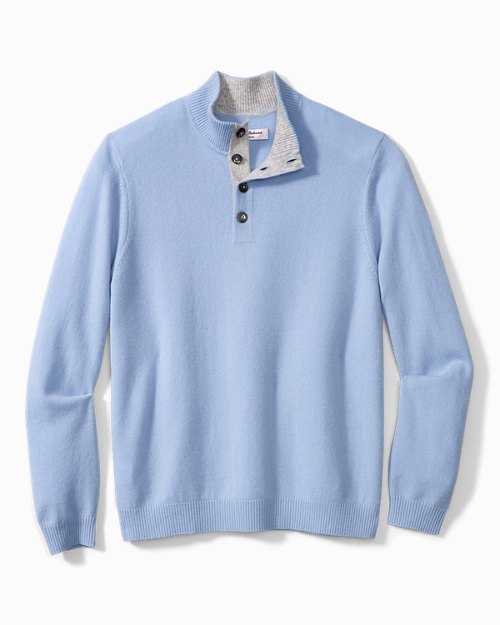 Big & Tall Soft Sands Cashmere Button Mock Sweater