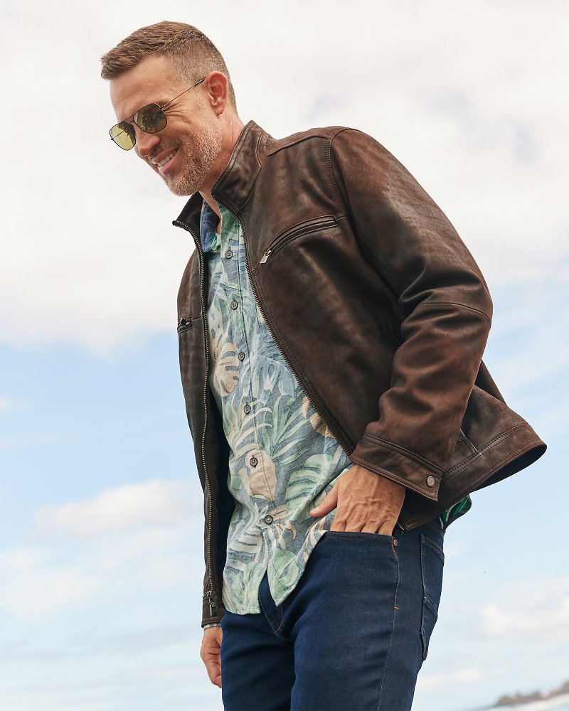 トミーバハマ ハイランドロッカー 革ジャン ダークブラウン メンズLサイズ Big & Tall Highland Rocker Leather Jacket