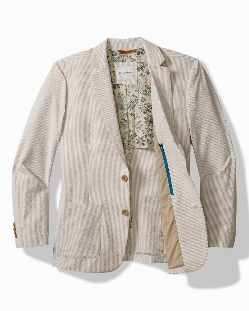 Big & Tall Nova Wave Stretch-Seersucker Sand Stripe Blazer