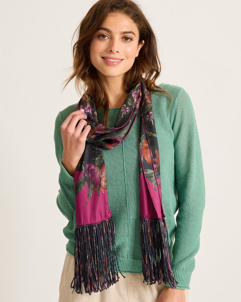 Orchid Isle Fringe Silk Scarf