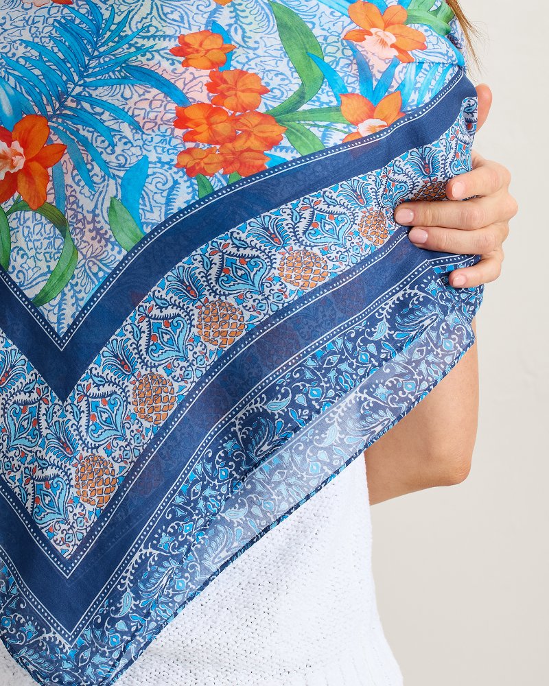 Tropical Patchwork Square Silk-Blend Scarf