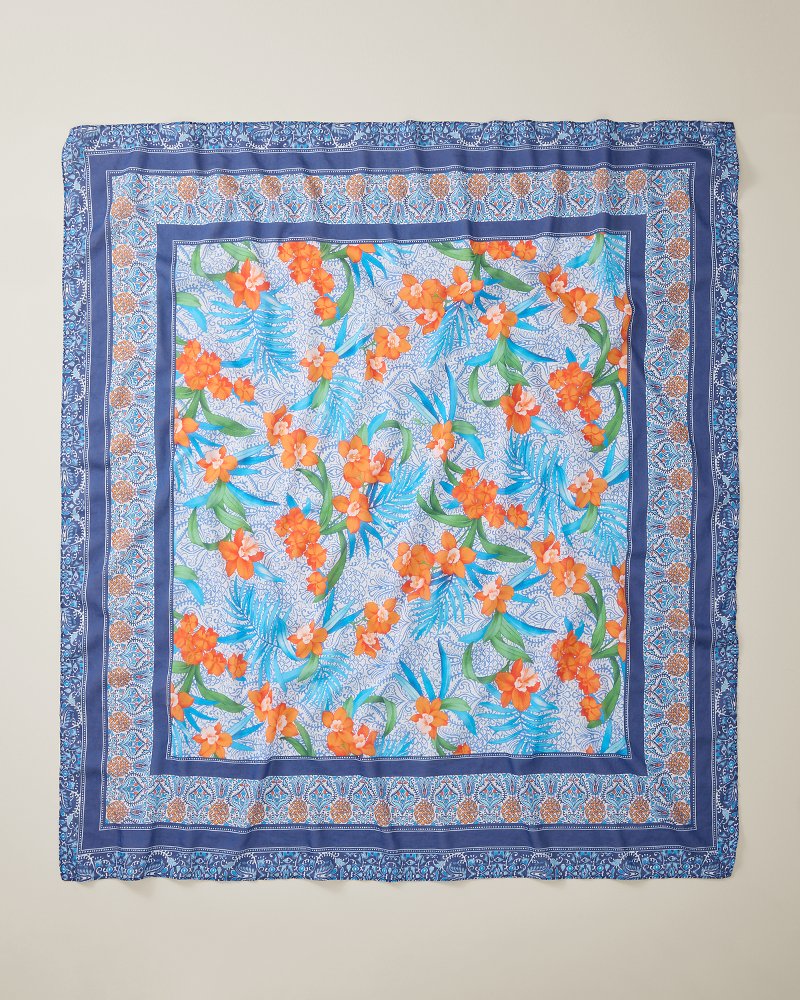 Tropical Patchwork Square Silk-Blend Scarf
