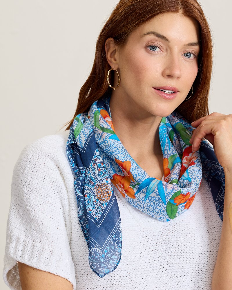 Tropical Patchwork Square Silk-Blend Scarf