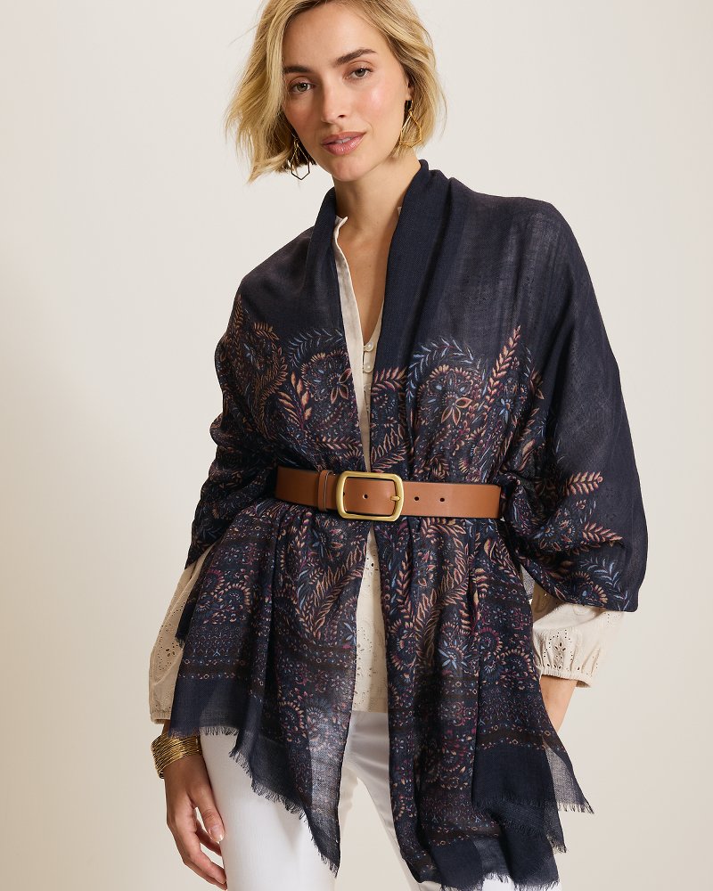 Folk Floral Wool-Blend Wrap Scarf