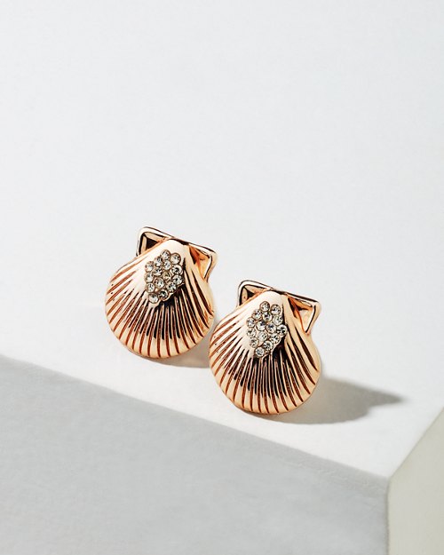 Rose Gold Crystal Shell Stud Earrings