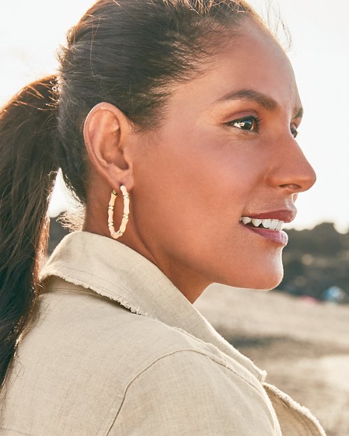 Sunny Days Coral Bamboo Hoop Earrings