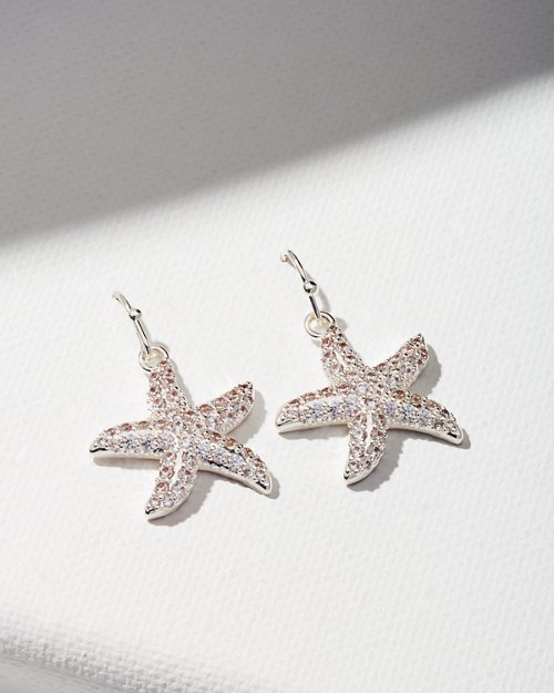 Silver Crystal Starfish Earrings