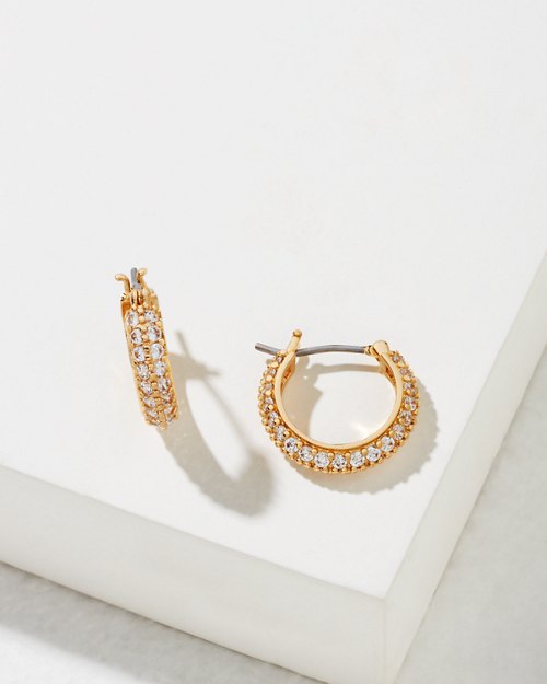 Gold Crystal Double Row Huggies Earrings