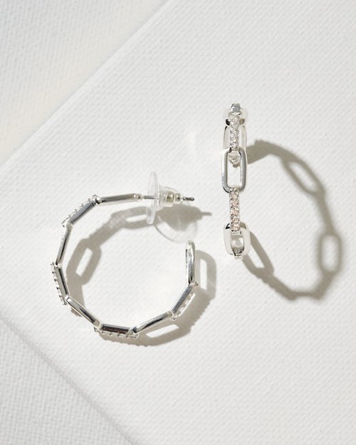 Crystal Collection Silver Link Chain Hoop Earrings