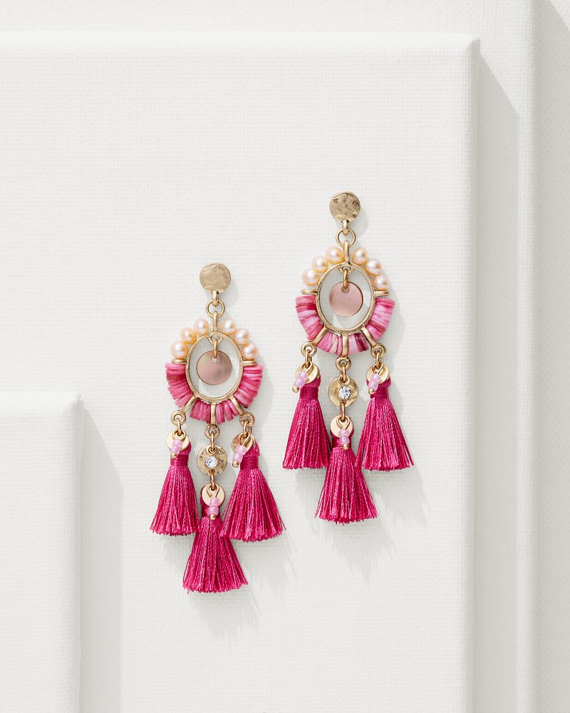 Tropical Blooms Tassel Shell Statement Earrings