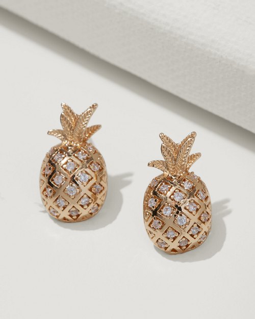 Crystal Collection Gold Pineapple Stud Earrings