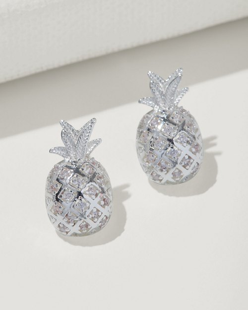 Crystal Collection Silver Pineapple Stud Earrings